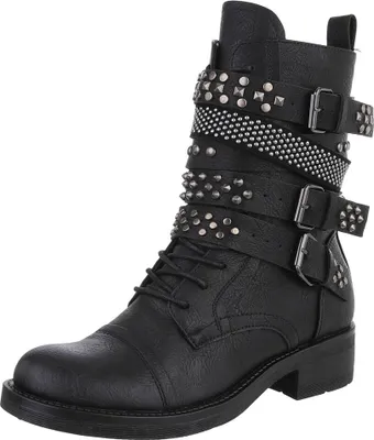 Produktbild von Ital-Design Damen Stiefeletten Schnürstiefeletten Western- & Bikerboots  Lederoptik Flache Stiefeletten 90110125 Schwarz Gr.  37