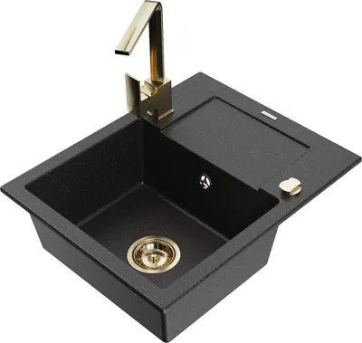 Produktbild von Mexen Enzo 1 Becken-Granitspüle mit Abtropffläche und Mischbatterie Rita, Schwarz/Silbermetallic - 6506-73-670300-50