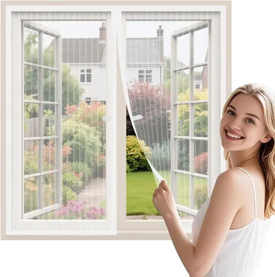 Obrázok produktu pre Sieťka proti hmyzu 120 x 120 cm, na okná, biela, ochrana proti komárom, bez vŕtania