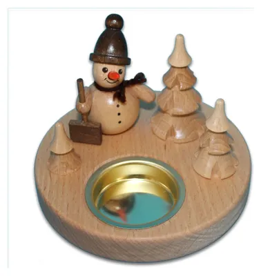 Schneemann-Kerzenhalter, Teelichthalter, 11 cm, Naturfarben