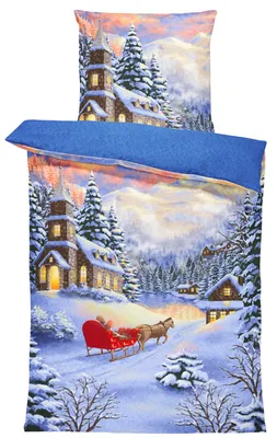 Produktbild von 4 teilig Winter Bettwäsche 135x200 cm Winterlandschaft blau Flausch Thermofleece