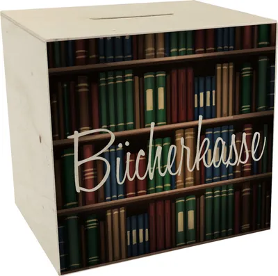 Produktbild von Bücherkasse Spardose aus Holz für Leseratten