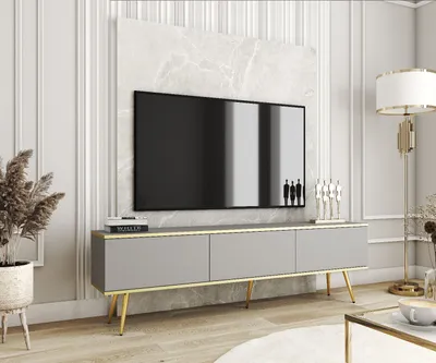 Produktbild von TV-Schrank ORO 175 Grau+ Gold mit Goldene Füße TV-Lowboard Fernsehtisch