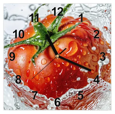 Produktbild von Wanduhr aus Glas mit Motiv Tomate im Wasser- 30 x 30 cm - inkl. Aufhängesystem