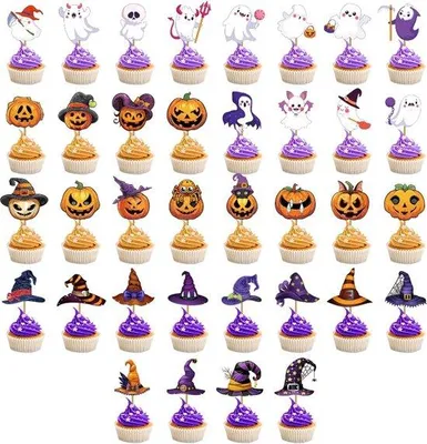 Image de Décorations pour cupcakes en forme de citrouille - 30 pièces « Heksenhutte » pour Halloween et les fêtes d'anniversaire