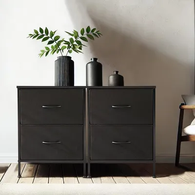 Image de Commode DUMOS pour chambre à coucher, avec tiroirs en tissu, idéale pour organiser les vêtements