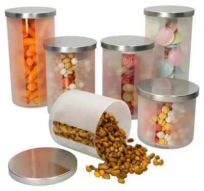 Produktbild von 6tlg Set Avar Vorratsdose 1,3L 1L 600ml rund Glasbox mit Metalldeckel Behälter