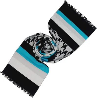 Produktbild von Winterschal Seidenflanell schwarz blau grau Streifen - sanft wie Kaschmir 100% Seide