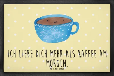 Produktbild von Mr. & Mrs. Panda Schmutzfangmatte Kaffee Tasse 60 x 90 cm - Gelb Pastell - Geschenk, Fußabtreter, Liebe, Glücklich, Fussmatte, Geschmack, fußmatte, Lustige Sprüche