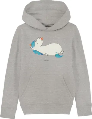 Produktbild von Mr. & Mrs. Panda Kinderpullover Einhorn Schnuller 5-6 Jahre (110/116) - Heather Grey - Geschenk, Geburtstag, Kapuzenpullover, Sweatshirt, Kapuzenpulli, Hoodie, Geburt