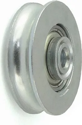 A close-up studio shot of a metal roller with a bearing.