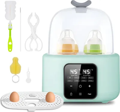 Zdjęcie produktu dla Sterylizator i podgrzewacz do butelek 8 w 1, Linomag®, 240 ml, regulowana temperatura od 37 do 100°C, funkcja szybkiego podgrzewania, funkcja rozmrażania, sterylizacja parowa, wyświetlacz LCD, idealny do mleka i żywności, jasnozielony, 21 x 12,5 x 28 cm
