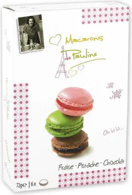 Produktbild von Macarons de Pauline Fraise Pistache Chocolat Macarons 72g 5er Pack