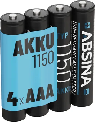 Produktbild von ABSINA 4x AAA Akku 1150 NiMH - Akkus AAA Micro mit 1,2V & min. 1050 mAh - Batterien AAA wiederaufladbar für DECT Telefon