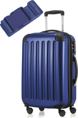 Immagine prodotto di Hauptstadtkoffer Alex - Valigia 55 cm + cinghia per valigia in regalo, trolley ad espansione per bagaglio a mano 4 ruote, guscio rigido lucido, TSA, blu scuro