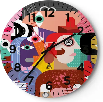 Produktbild von Wanduhr - Rund - Glasuhr - Abstraktion modern - 40x40cm - Schleichendes Uhrwerk - Lautlos - zum Aufhängen bereit - Dekoration Modern - Wanddekoration aus Glas - C4AR40x40-3624