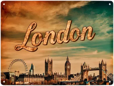 Produktbild von Londoner Skyline Metallschild XXL in 28x38 cm - London