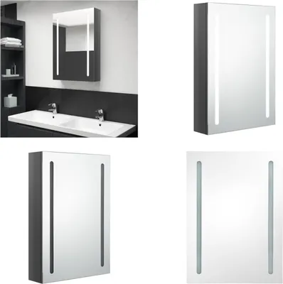 Zdjęcie produktu dla vidaXL Szafka łazienkowa z lustrem LED szara błyszcząca 50x13x70 cm - Szafka łazienkowa - Szafki łazienkowe - Szafka z lustrem - Szafki z lustrem