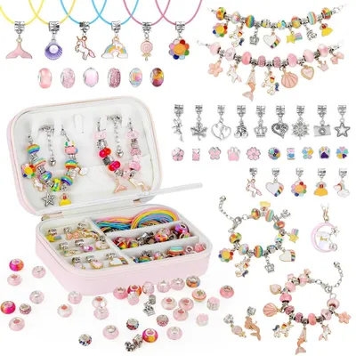 Immagine prodotto di Kit per creare braccialetti per bambine, 133 pezzi, con scatola per gioielli rosa