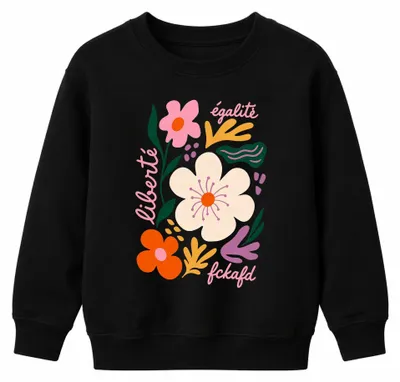 Immagine prodotto di Liberté, Égalité, Fckafd, Blumen, Freiheit, sarcasmo, felpa con cappuccio per bambini, nera, taglia 152
