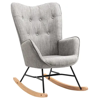 Image de Meubles Cosy : fauteuil à bascule de style scandinave avec accoudoirs rembourrés recouverts de tissu gris – EPPING