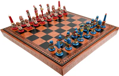 Obrázok produktu pre Italfama Exkluzívna šachová hra inšpirovaná Egyptom – ručne maľované kovové figúrky na drevenej a ekologickom koženom šachovnici 48x48 cm