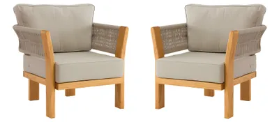 Produktbild von Beige Stoff- und Holzsessel im modernen Design, 2er-Set