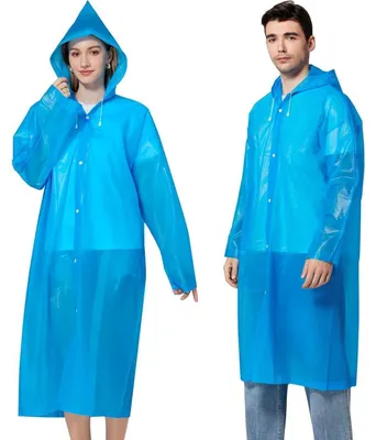 Productafbeelding van Regenponcho's, dames en heren, waterdicht, 2 stuks, blauw, met EVA-kap, opvouwbaar