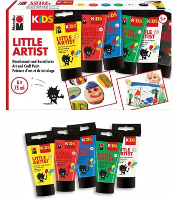 Zdjęcie produktu dla Marabu 305000000001 Marabu KiDS farba do rękodzieła Mały Artysta, 75 ml, zestaw 6 sztuk