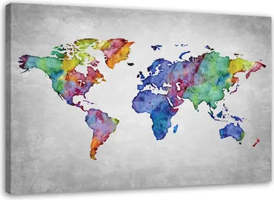 Produktbild von Leinwandbild bunte weltkarte 100x70 cm Feeby farbe wandbild bereit zum aufhängen