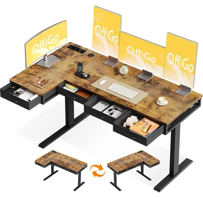 Eckschreibtisch höhenverstellbar 160x80 cm mit 4 Schubladen