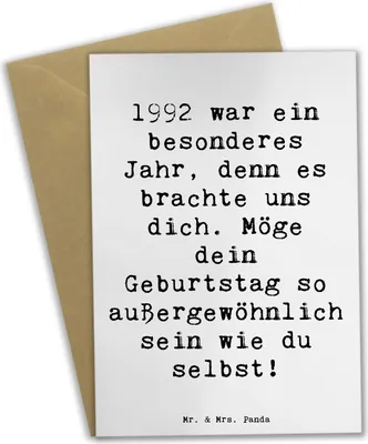 Produktbild von Mr. & Mrs. Panda Grußkarte Spruch 1992 Geburtstag - Weiß - Geschenk, Happy Birthday, Erinnerungen, Glückwünsche, besonderes Jahr, Geburtstagsgeschenk, geboren, osterkarte