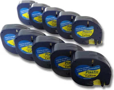 Produktbild von vhbw 10x Schriftband-Kassette kompatibel mit Dymo LetraTag Plus LT-100T, XM, 2000, LT-100H Etiketten-Drucker 4m x 12mm Schwarz auf Gelb, Kunststoff