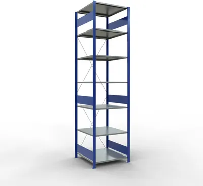Produktbild von Schulte Fachbodenregal MULTIplus150 Stecksystem | Grundregal | HxBxT 300x75x80cm | 7 Ebenen | Fachlast 150kg | Enzianblau/Verzinkt