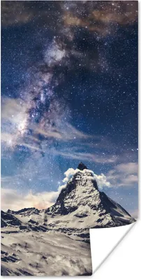 Produktbild von MuchoWow® Poster Milchstraße über dem Matterhorn in der Schweiz im Winter 80x160 cm - Kinderzimmer