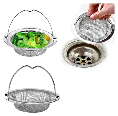 Produktbild von Edelstahl Abflusssieb, 2 Stück für Spülbecken mit Griff, Abflusssieb für Küchenspüle (11,2 x 11,2 x 3,5 cm)