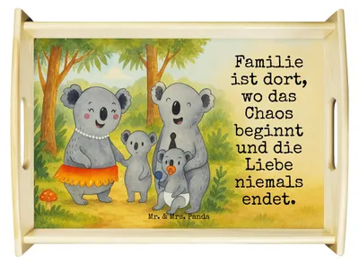 Produktbild von Mr. & Mrs. Panda Tablett Koala Familie Design - Weiß - Geschenk, Serviertablett, Dekotablett, betttablett, Papa, für bett, Servier, Muttertag, Koalas, Mama
