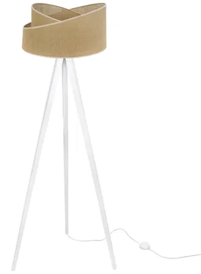 Produktbild von Stehlampe Dreifuß Weiß mit Schrägem Juteschirm Beige 45 cm E27 – Moderne Standleuchte