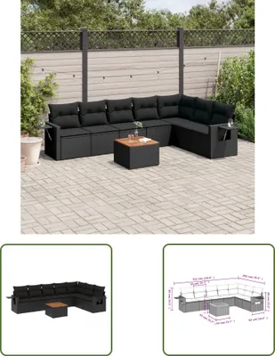 Produktbild von The Living Store 8-tlg. Garten-Sofagarnitur mit Kissen Schwarz Poly Rattan