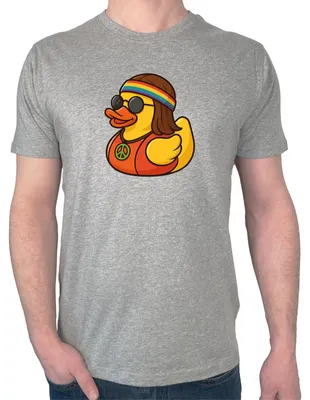 Produktbild von Huuraa Herren T-Shirt Quietscheente Hippie Gummiente Peace S Sport Grey Bio Baumwolle Fairtrade Herrenshirt Geschenkidee