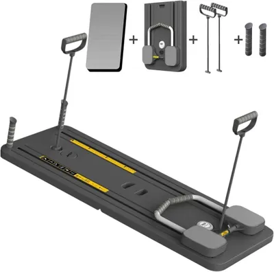 Produktbild von Zusammenklappbares 4-in-1-Pilates-Board mit Bauchroller und Widerstandsbändern – Bauchmuskeltrainer – Pilates-Trainer