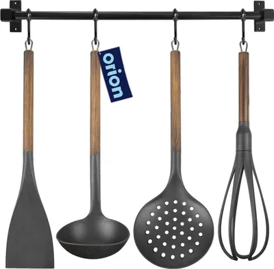 Zdjęcie produktu dla Orion reling kuchenny Reling wiszący na przybory kuchenne Reling wiszący wykonany z metalu czarny 5 el.