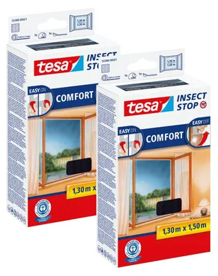 Produktbild von TESA Moskitonetz für Fenster, Klettband, schwarz, 1,3 x 1,5 m, 2 Stück