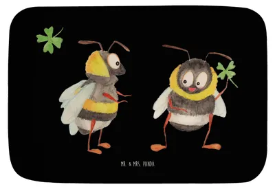 Produktbild von Mr. & Mrs. Panda Badteppich Hummeln Kleeblatt - Schwarz - Geschenk, Duschvorleger, Hummel, Gute Laune, Spruch Fröhlich, Badematte, Badezimmerteppich, Positiv, duschmatte