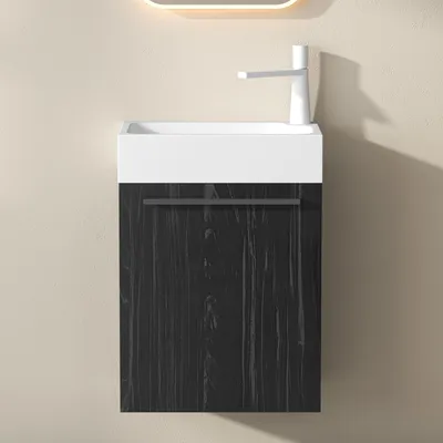 Produktbild von Mai & Mai Badmöbelset Badezimmermöbel Waschbeckenunterschrank in Schwarz Strukturiert und Waschbecken Weiß matt BxTxH 46x26x63cm Pisa