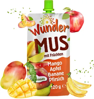 Produktbild von WUNDER Quetschie Mus 120g Mango Apfel Banane Pfirsich ohne Zuckerzusatz