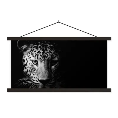 Produktbild von MuchoWow® Textilposter Panther - Wildtiere - Schwarz und weiß - Tiere 150x75 cm mit schwarzem Rahmen - Posterleiste