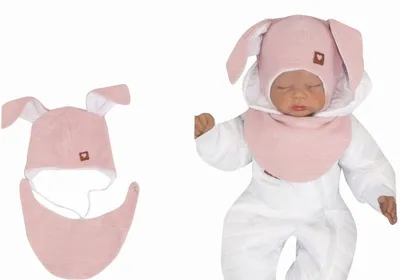 Imagen del producto de Z&Z Gorro de punto de doble capa con lazo y bufanda 2 en 1, diseño "Conejo", color rosa, talla 80