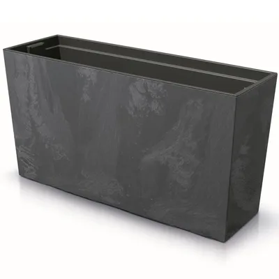 Produktbild von Blumenkasten mit Pflanzeinsatz Kunststoff 77x40 cm Anthrazit Beton Struktur große Größe mit 2 Stabilisatoren UV beständig Balkonkasten Innen / Außenbereiche