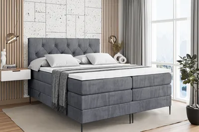 Produktbild von ALTDECOR Boxspringbett mit Schwarz Füßen, Matratze und Lattenrost, Topper, Polsterbett mit Bettkasten, Bett mit Stauraum H3- und H4- Matratze -MIRAGE-FC KING-160x200 - Dunkelgrau Casablanca